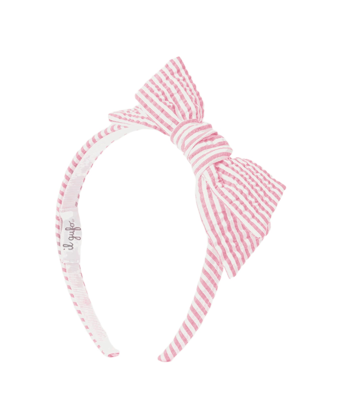 Il Gufo Seersucker Headband With Bow - Pink