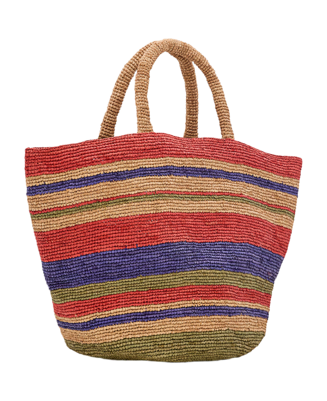 Manebi Striped Raffia Tote Bag - MultiColour
