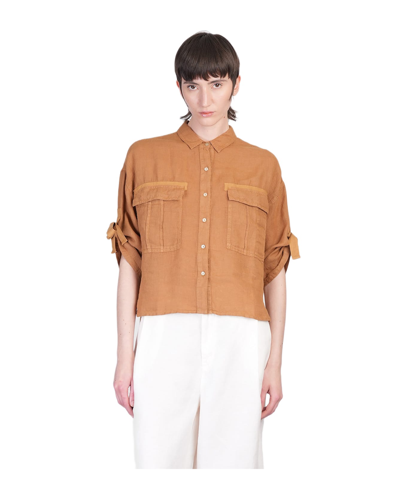 120% Lino Shirt In Brown Linen - brown