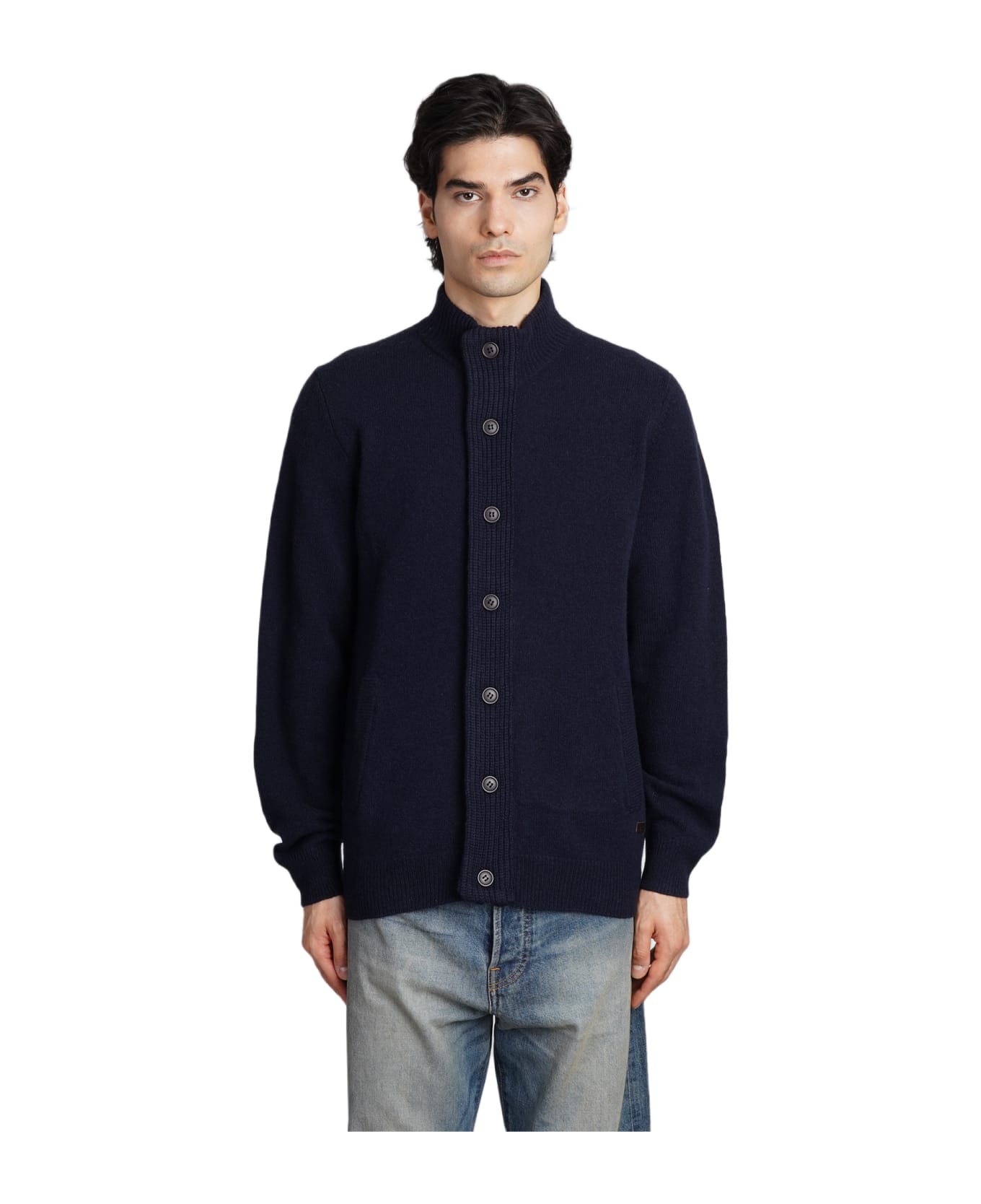 Barbour Patch Zip Card T-shirt In Blue Wool - Navy