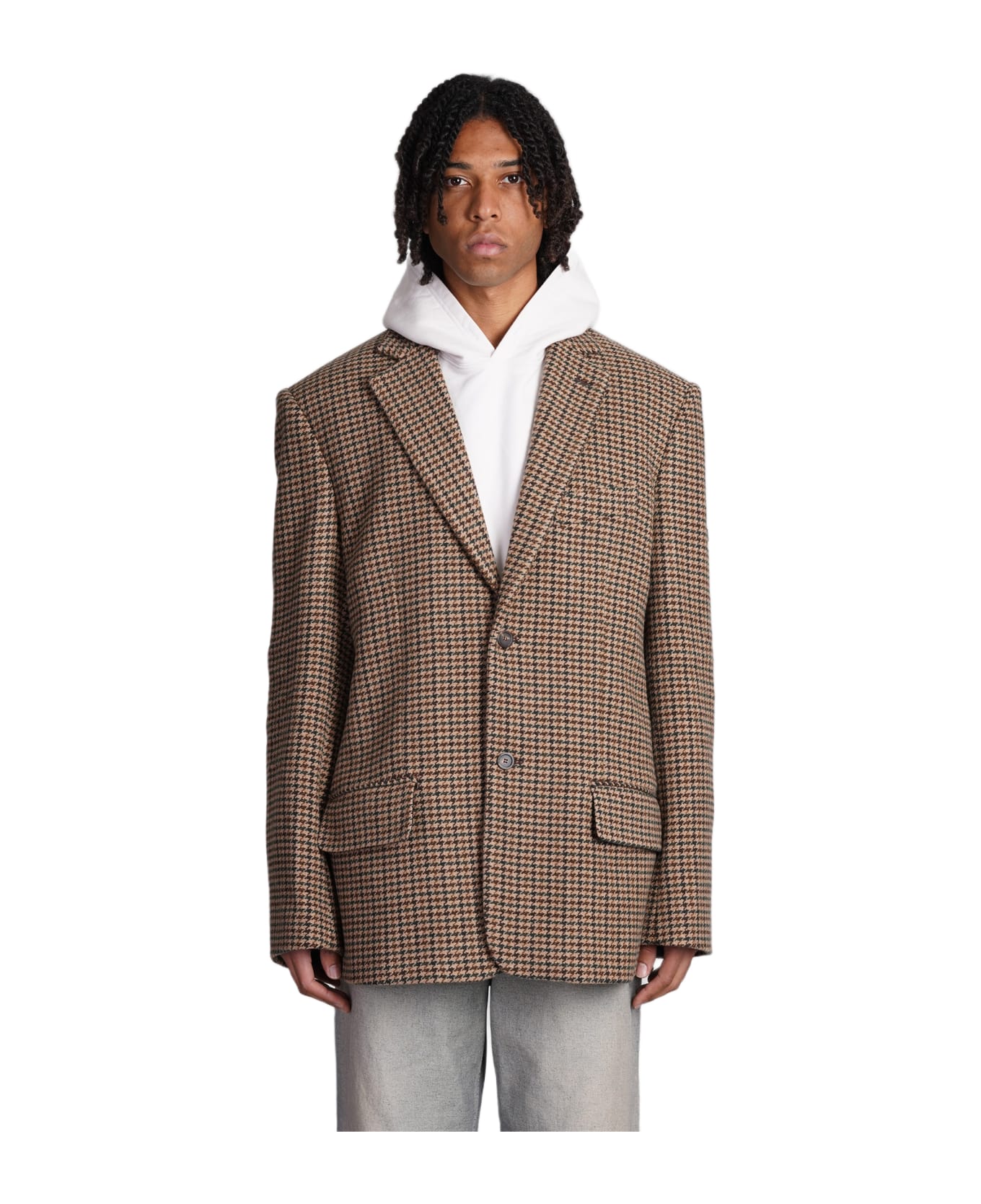 Balenciaga Houndstooth Button-up Jacket - beige