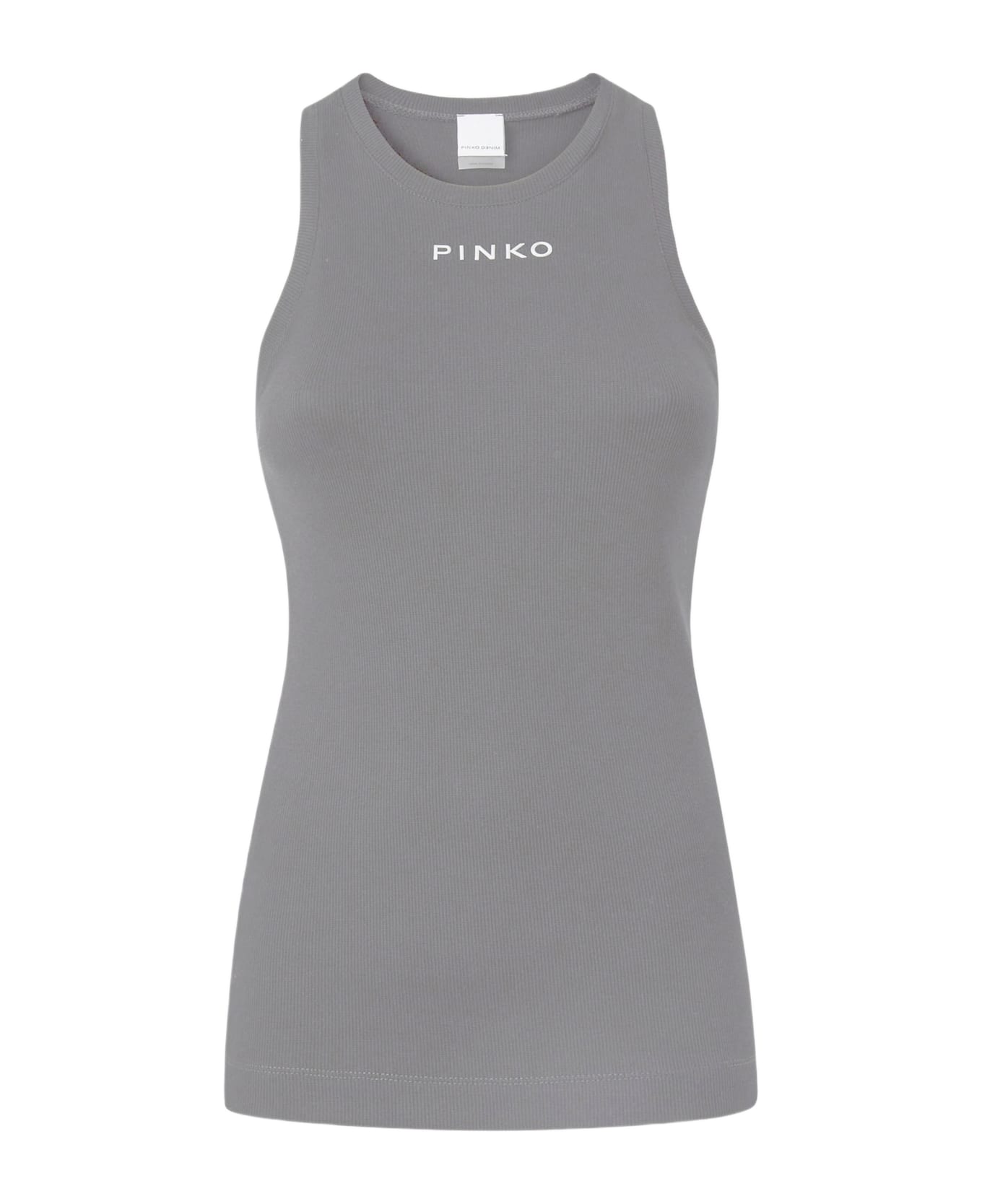 Pinko Ribbed Knit Tank Top With Logo - Grey