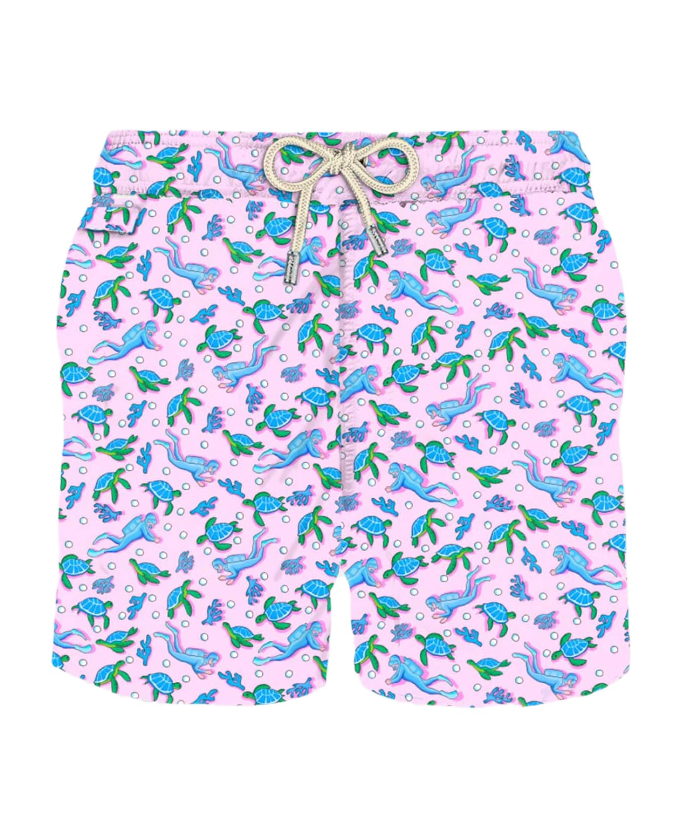 MC2 Saint Barth Man Light Fabric Swim Shorts With Turtles And Scuba Divers Print - PINK
