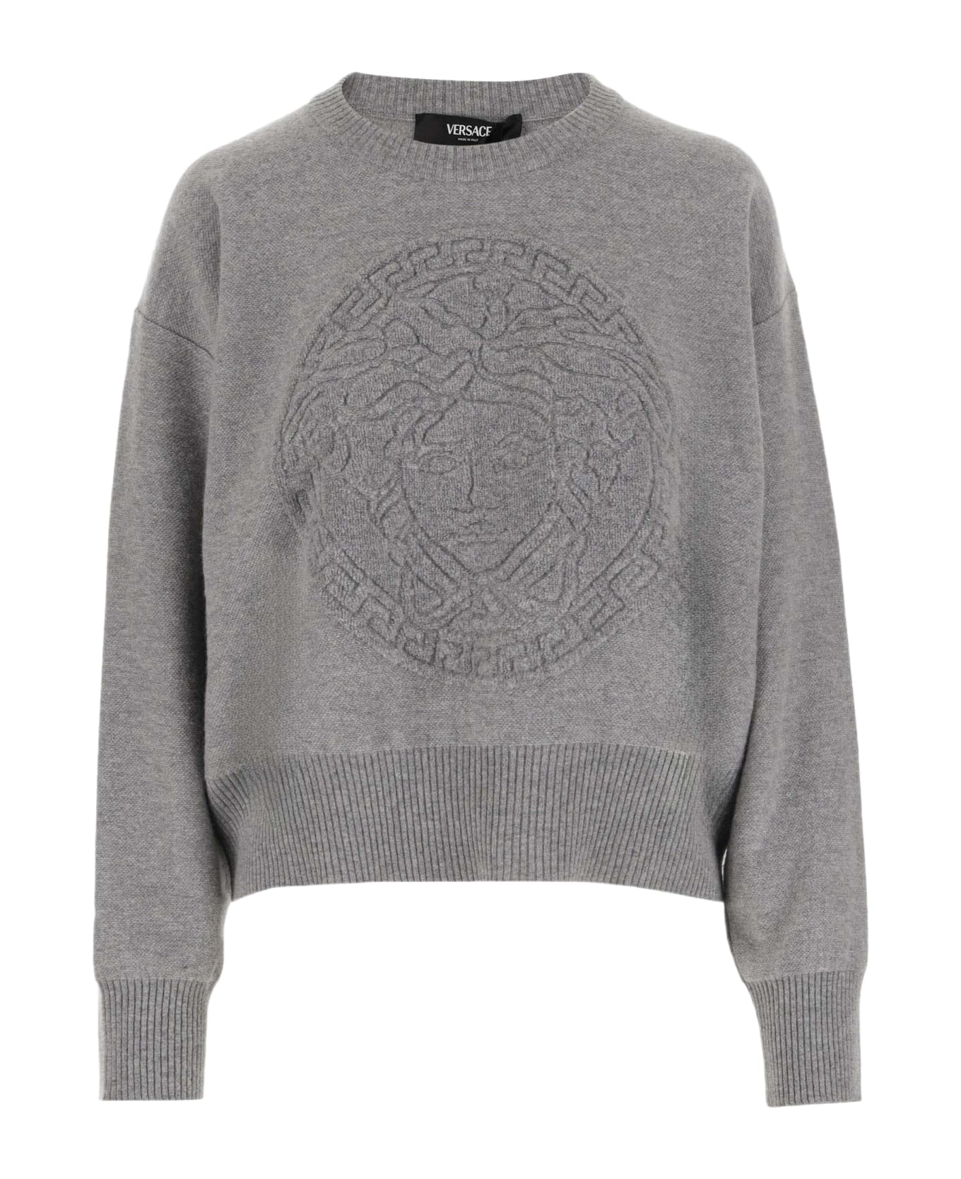 Versace Wool And Cashmere Pullover With Medusa - Grey
