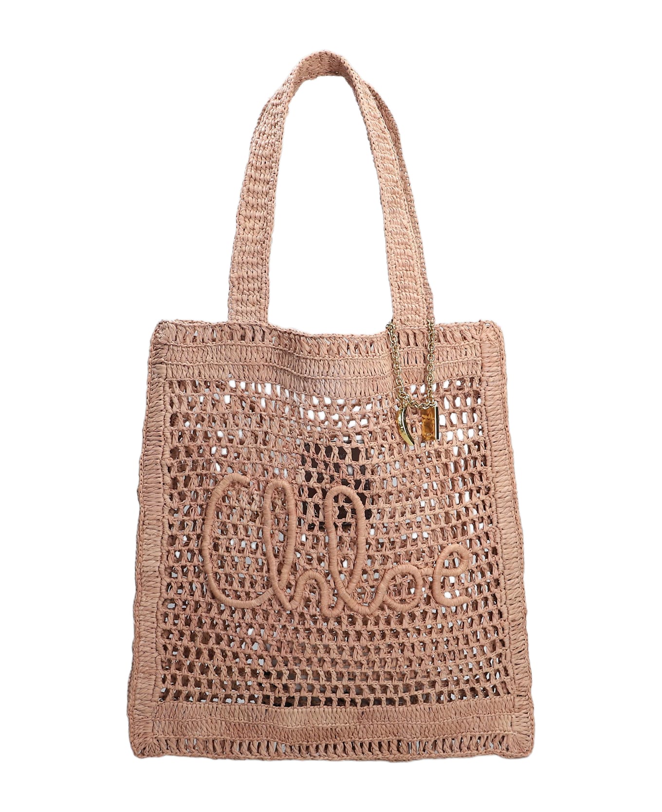 Chloé Summer Banana Tote In Powder Raffia - powder