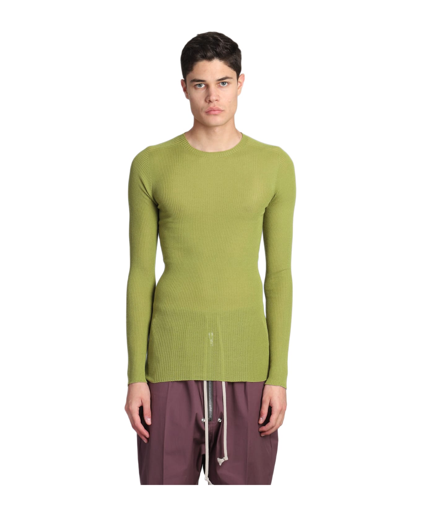 Rick Owens Ribbed Round Knitwear In Green Wool - green ニットウェア
