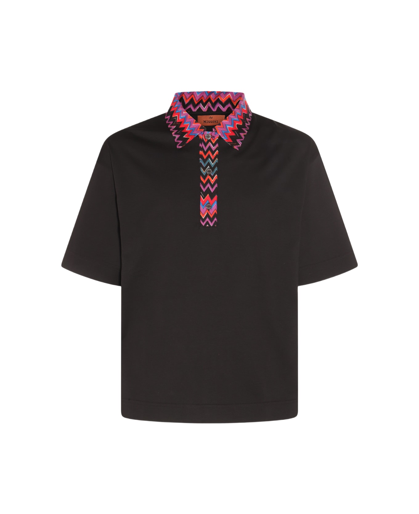 Missoni Black Multicolour Cotton Zig Zag Polo Shirt - BLACK AND MULTICOLOR ポロシャツ