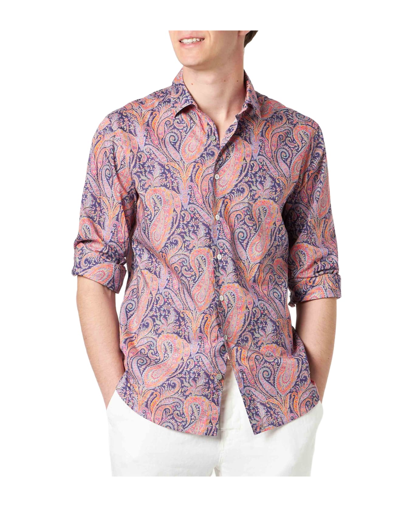 MC2 Saint Barth Man Muslin Cotton Sikelia Shirt With Paisley Print | Made With Liberty Fabric - ORANGE
