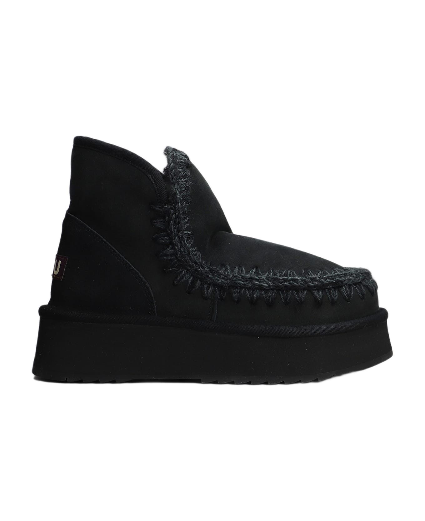 Mou Mini Eskimo Platform High Heels Ankle Boots In Black Suede - Black
