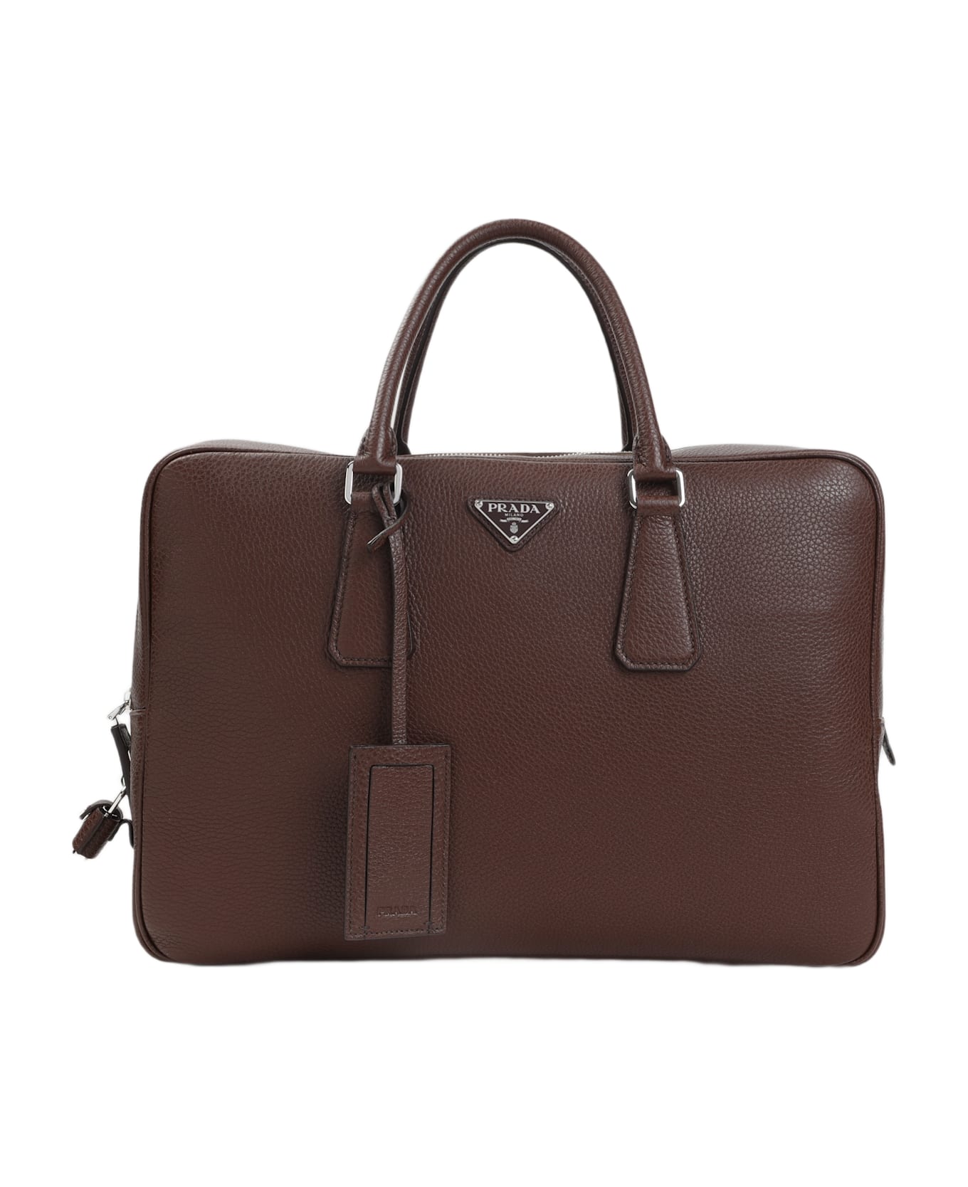 Prada Grained Leather Tote Bag - Bruciato