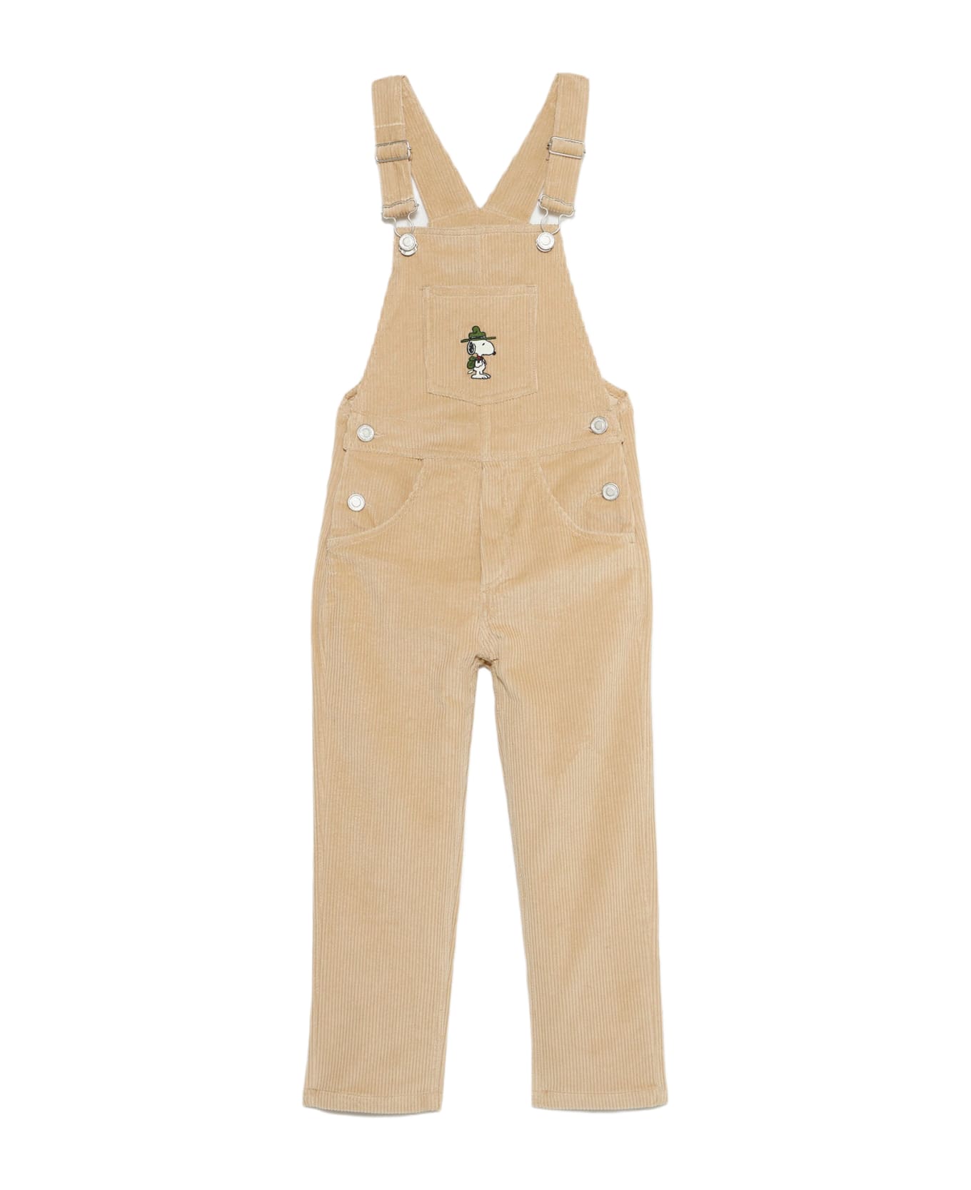 MC2 Saint Barth Boy Corduroy Salopette With Snoopy Patch | Snoopy Peanuts Special Edition - BROWN