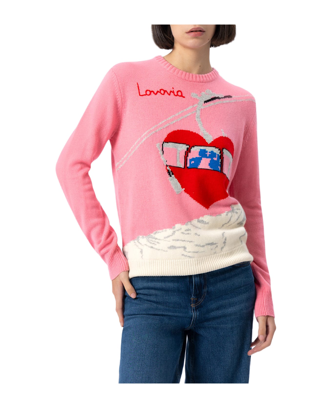 MC2 Saint Barth Woman Cashmere Blend Sweater New Queen With Postcard Jacquard - PINK