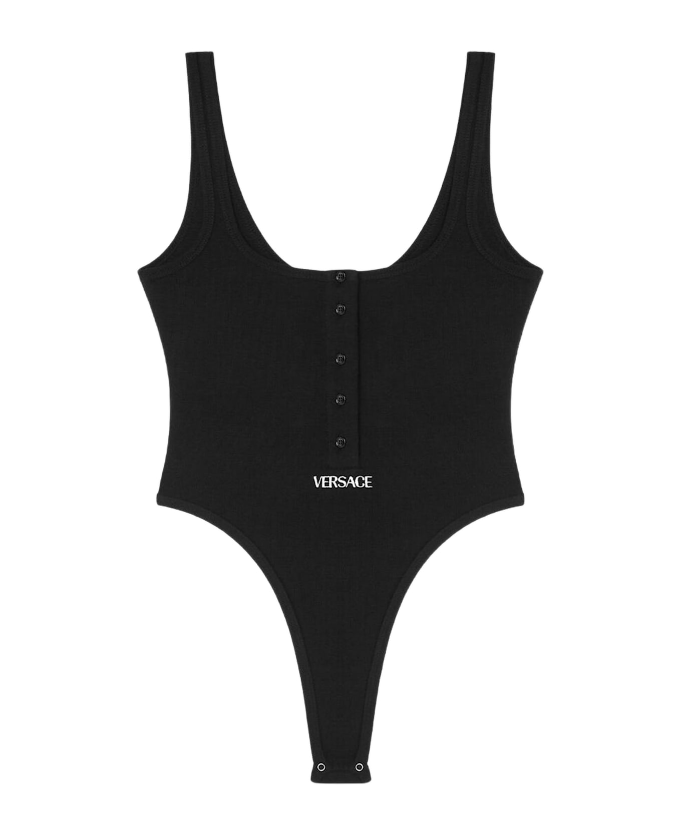 Versace Stretch Cotton Bodysuit With Logo - Black