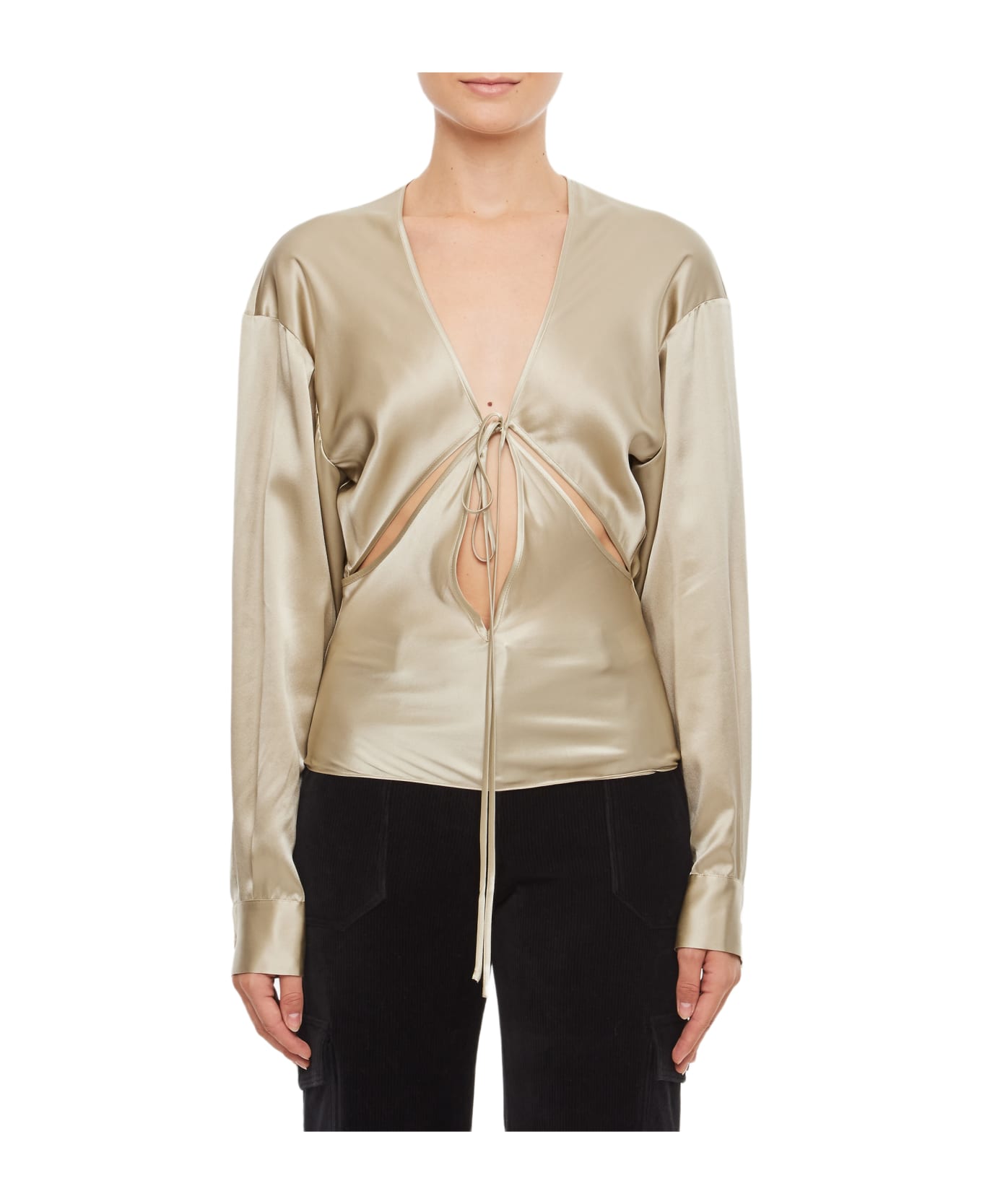 Christopher Esber Triquetra Silk Satin Shirt Blouse - Golden