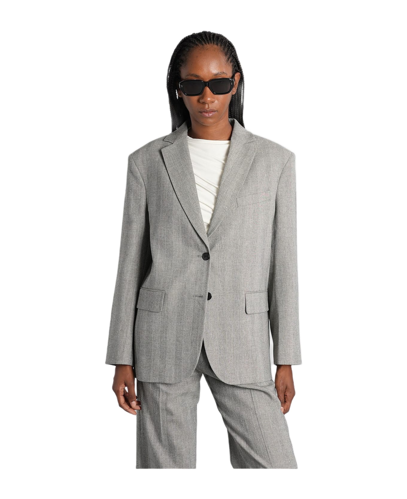 Anine Bing Quinn Blazer In Grey Polyester - grey