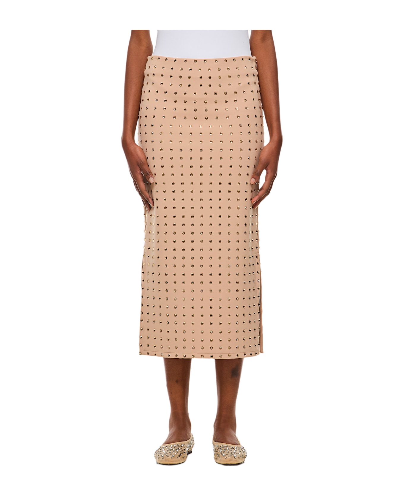 SportMax Nome Crystal Lycra Midi Skirt - Beige