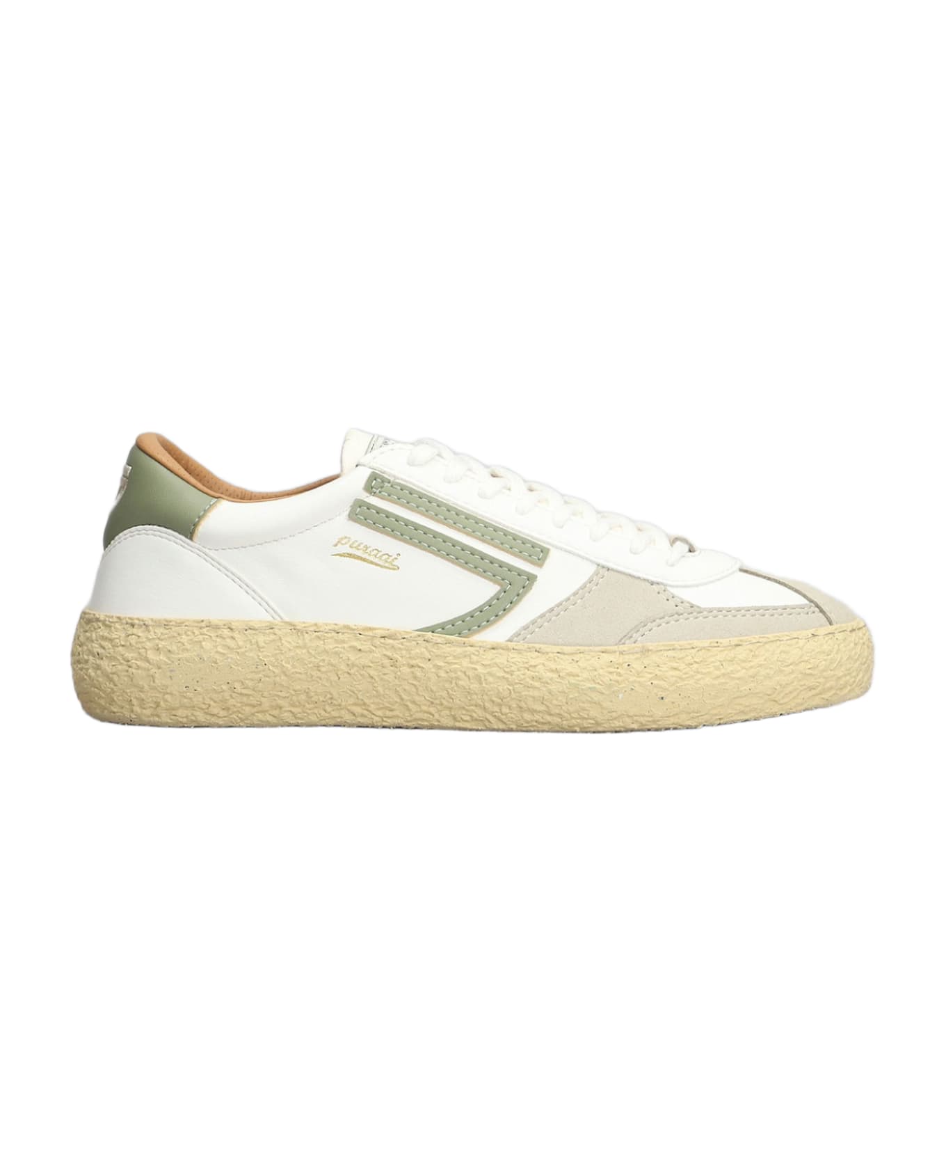 Puraai Olive Spring Sneakers In White Leather - white