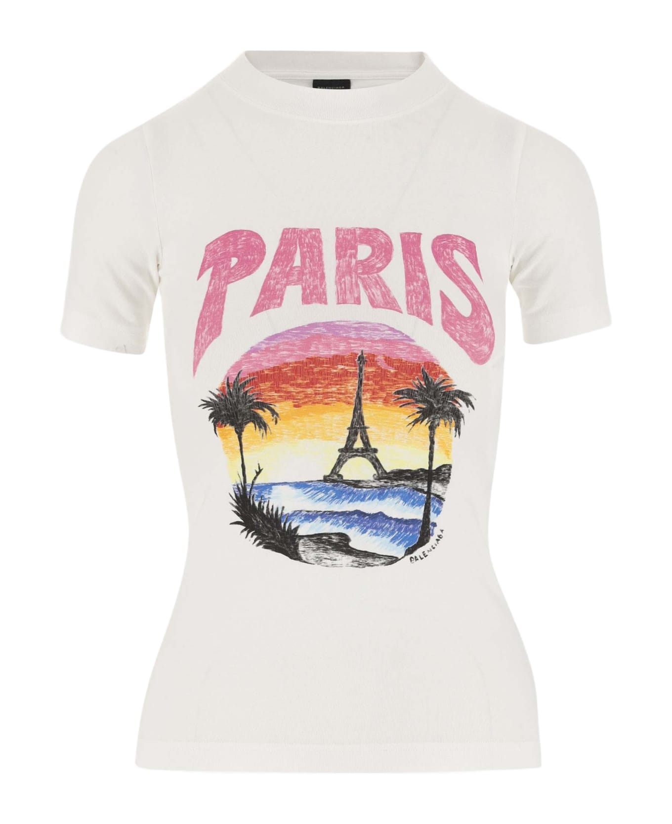 Balenciaga Stretch Cotton T-shirt With Graphic Print - White Pink