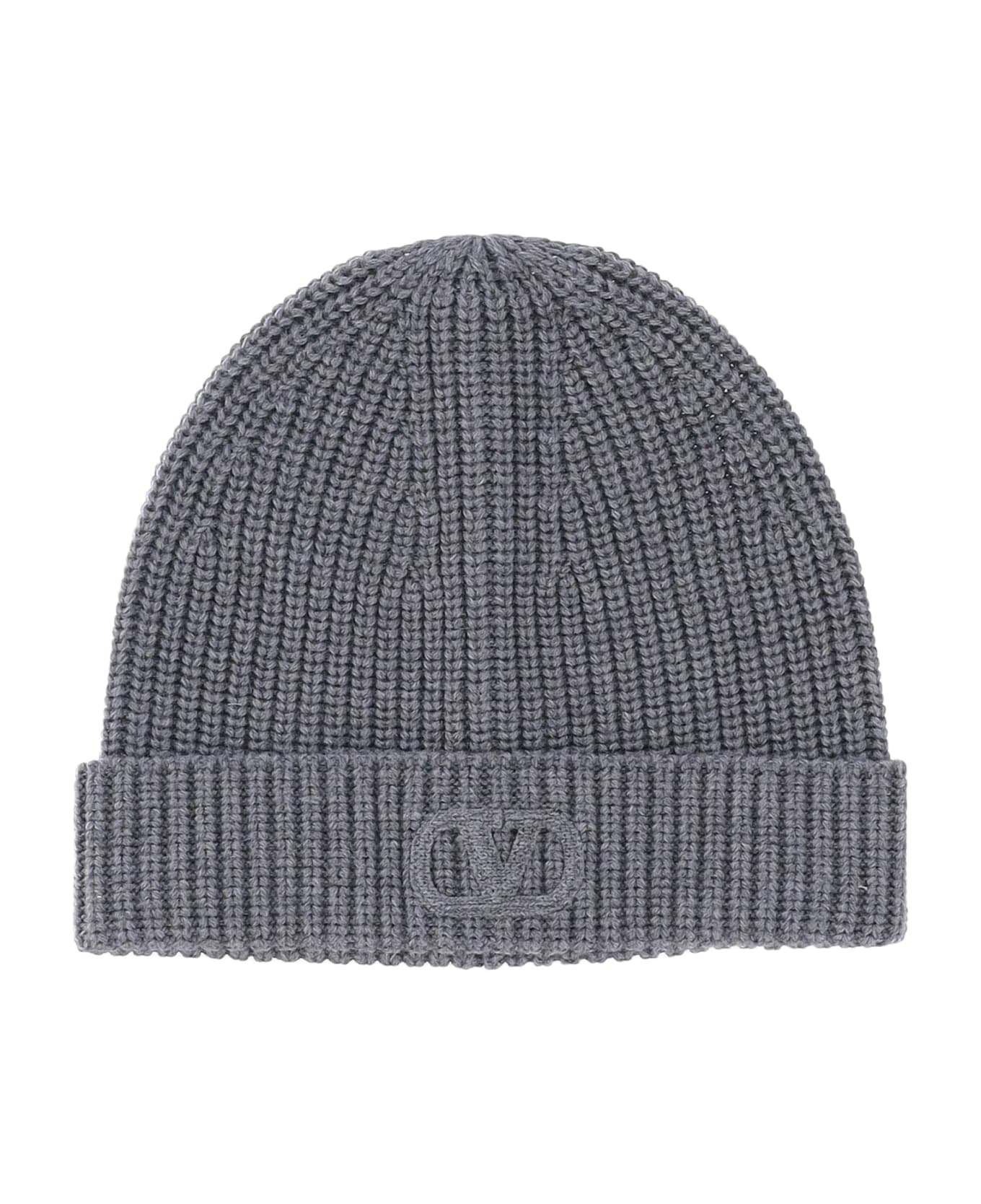Valentino Garavani Wool Beanie With Logo - Grey