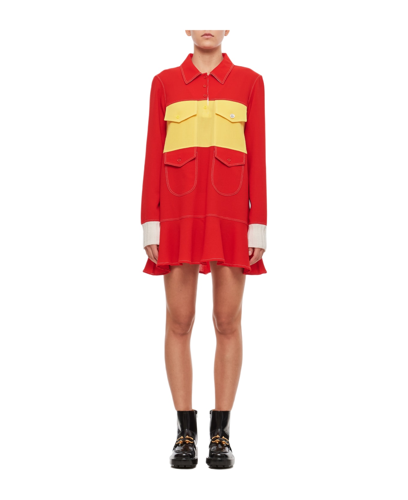Cormio Wool Crepe Mini Dress - Red ワンピース＆ドレス
