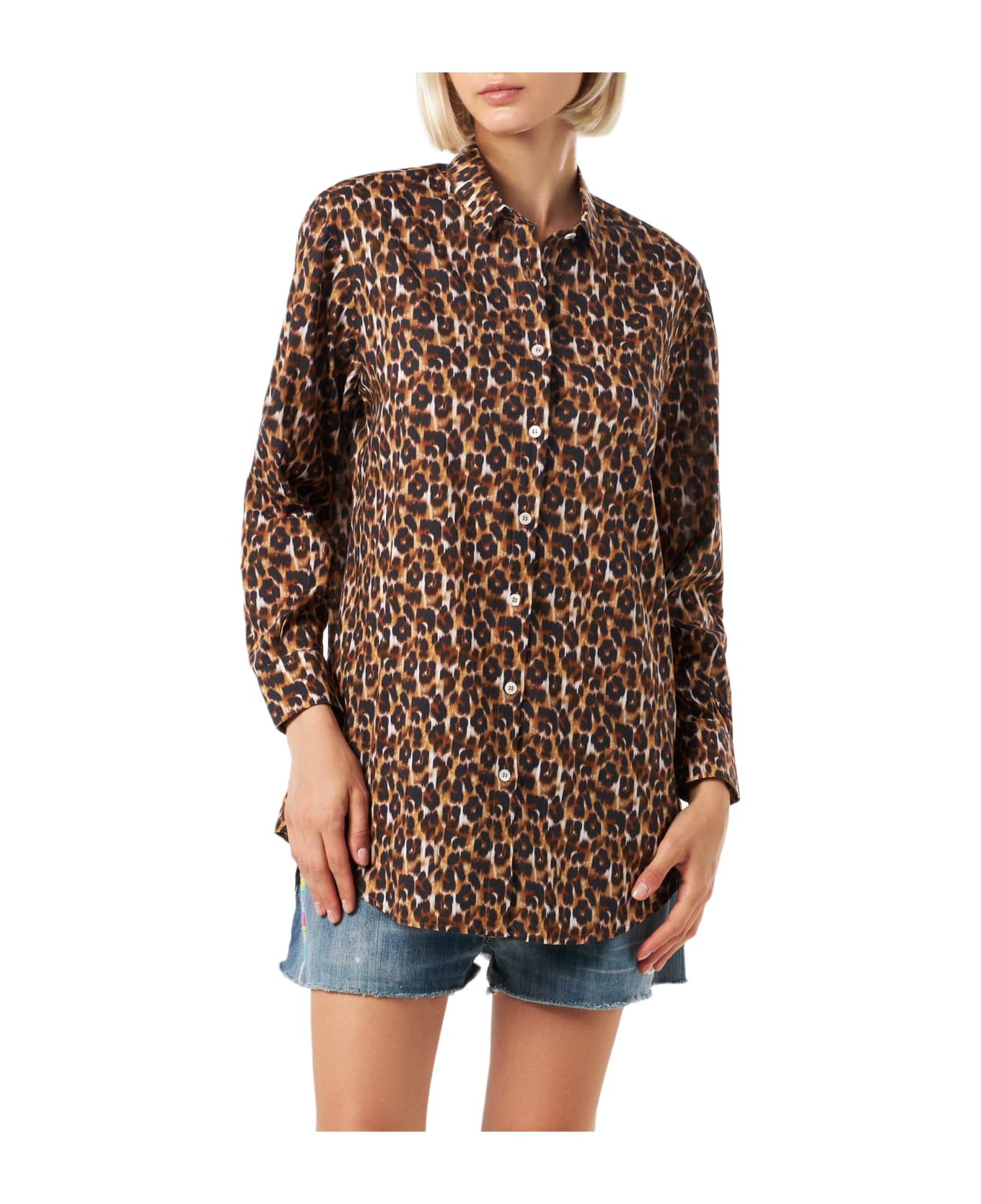 MC2 Saint Barth Leopard Print Cotton Shirt With Embroidery - BROWN