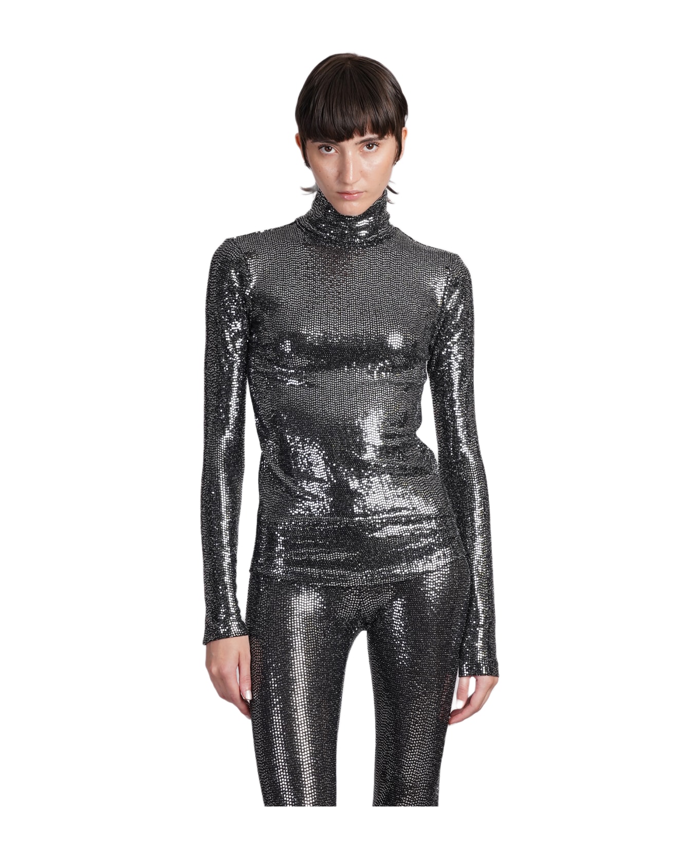 Isabel Marant Joyela Topwear In Silver Nylon - Black Silver Bksi