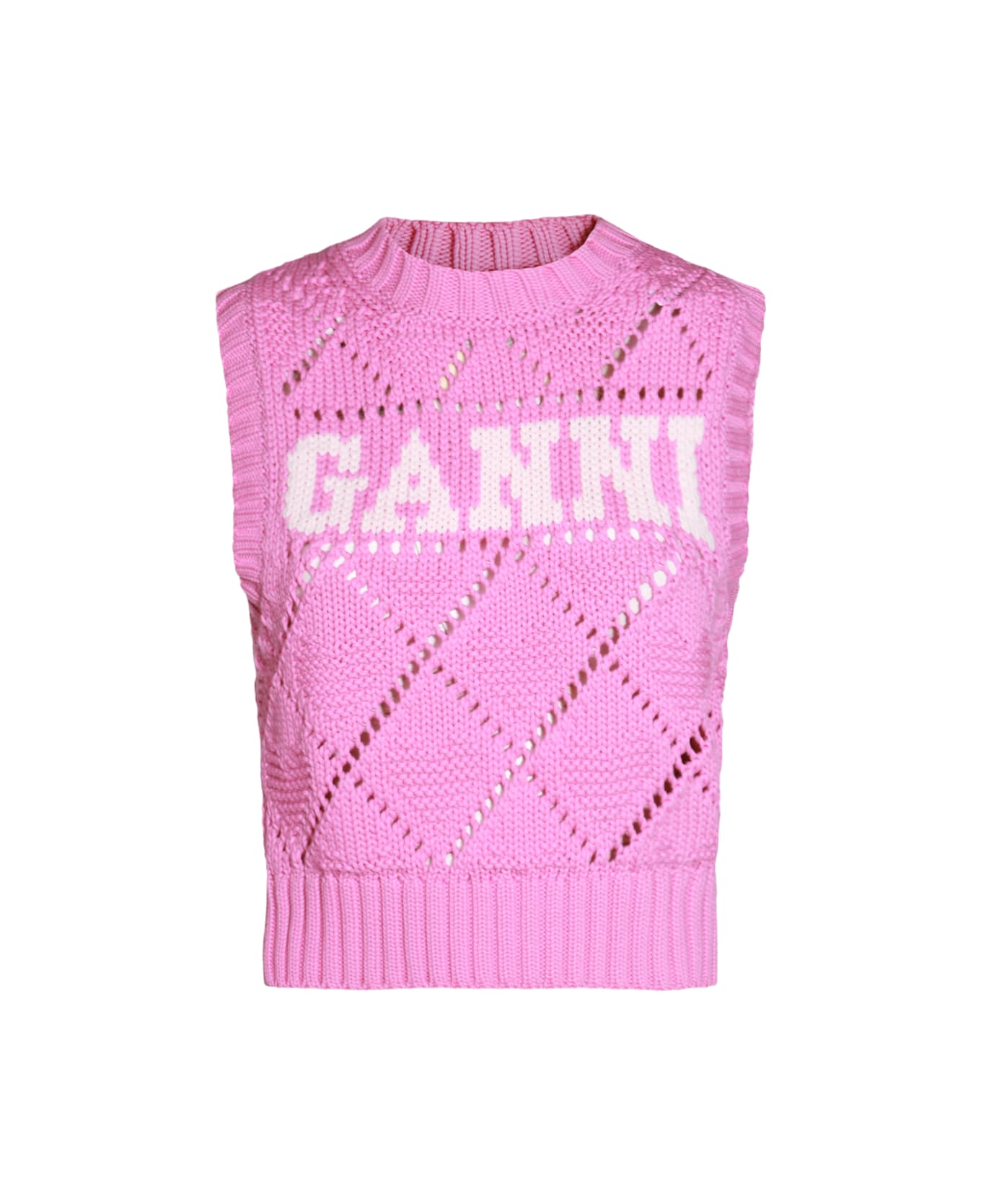 Ganni Pink Cotton Knitwear - ROSE VIOLET