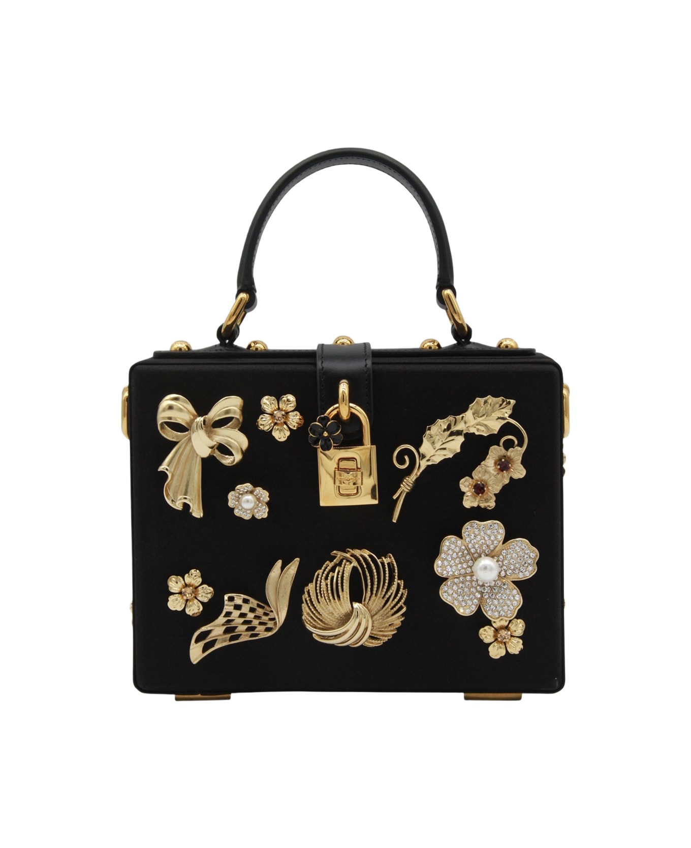 Dolce 
Gabbana Black And Gold Satin Dolce Box Top Handle Bag - Black