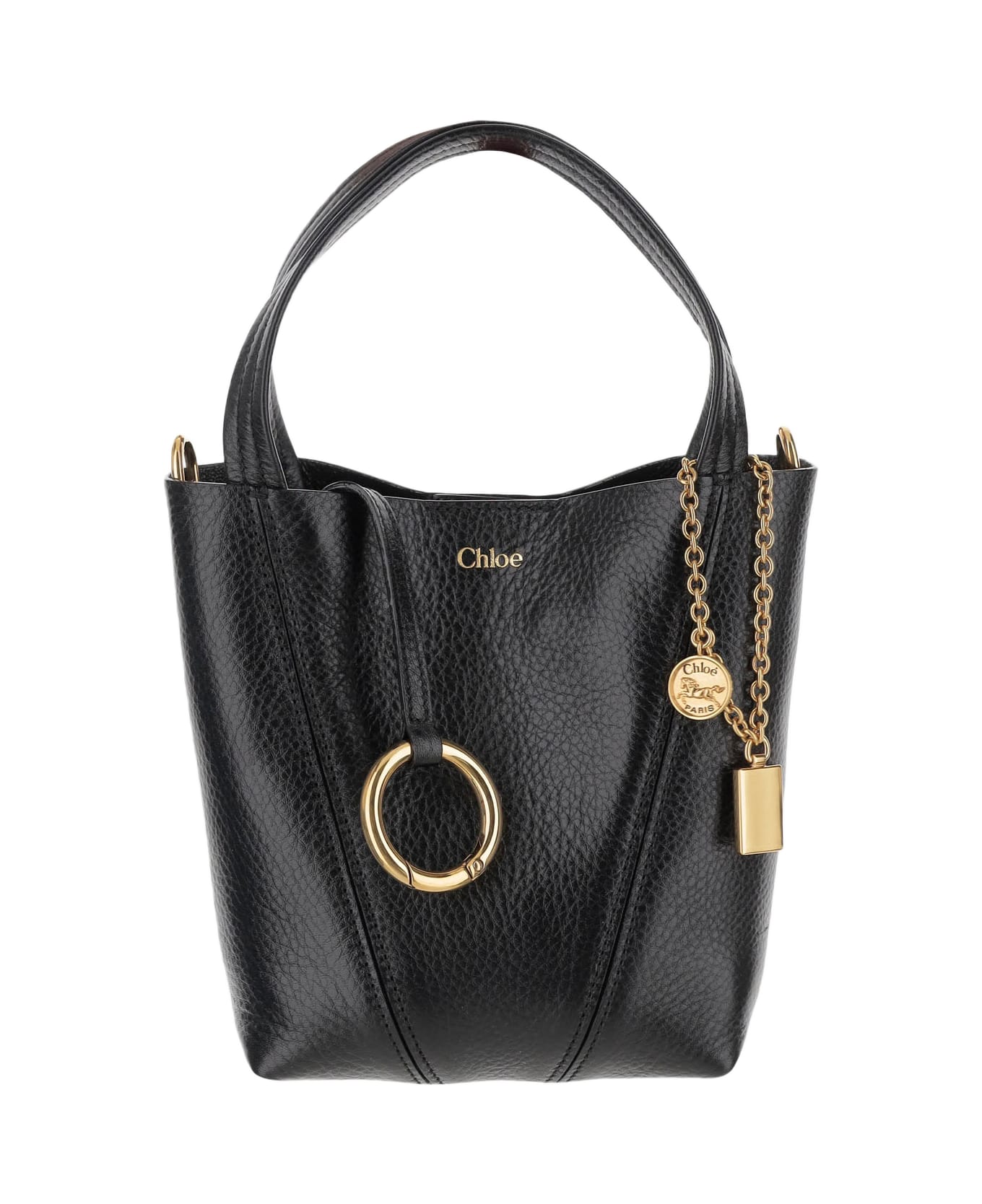 Chloé Spin Garnet Leather Small Tote Bag - Black