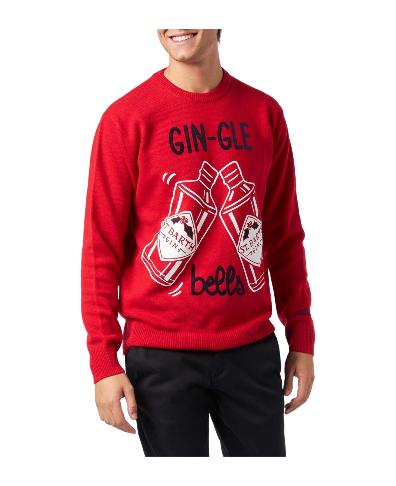 MC2 Saint Barth Man Red Sweater Gin-gle Bells Print - RED