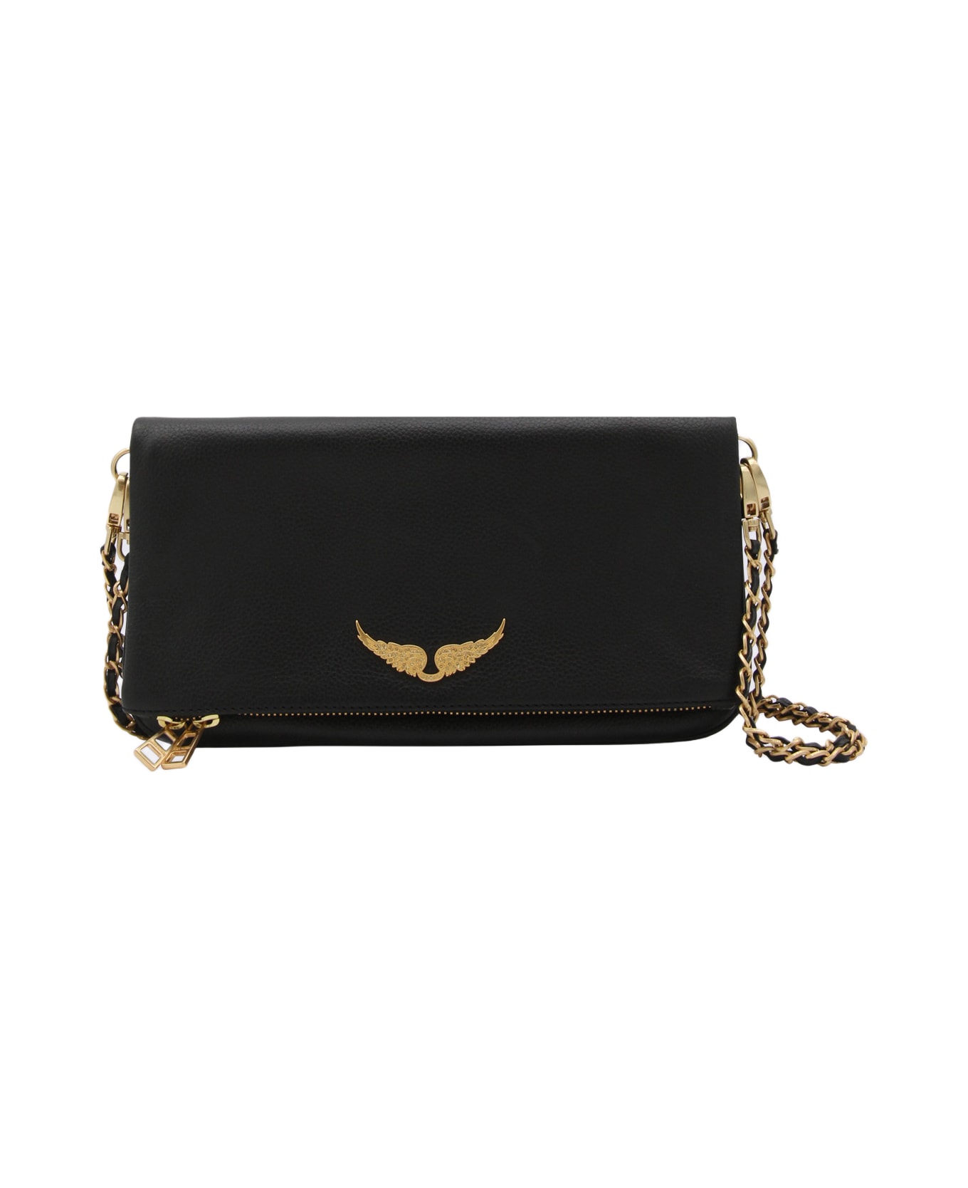Zadig & Voltaire Black And Gold Leather Rock Shoulder Bag
