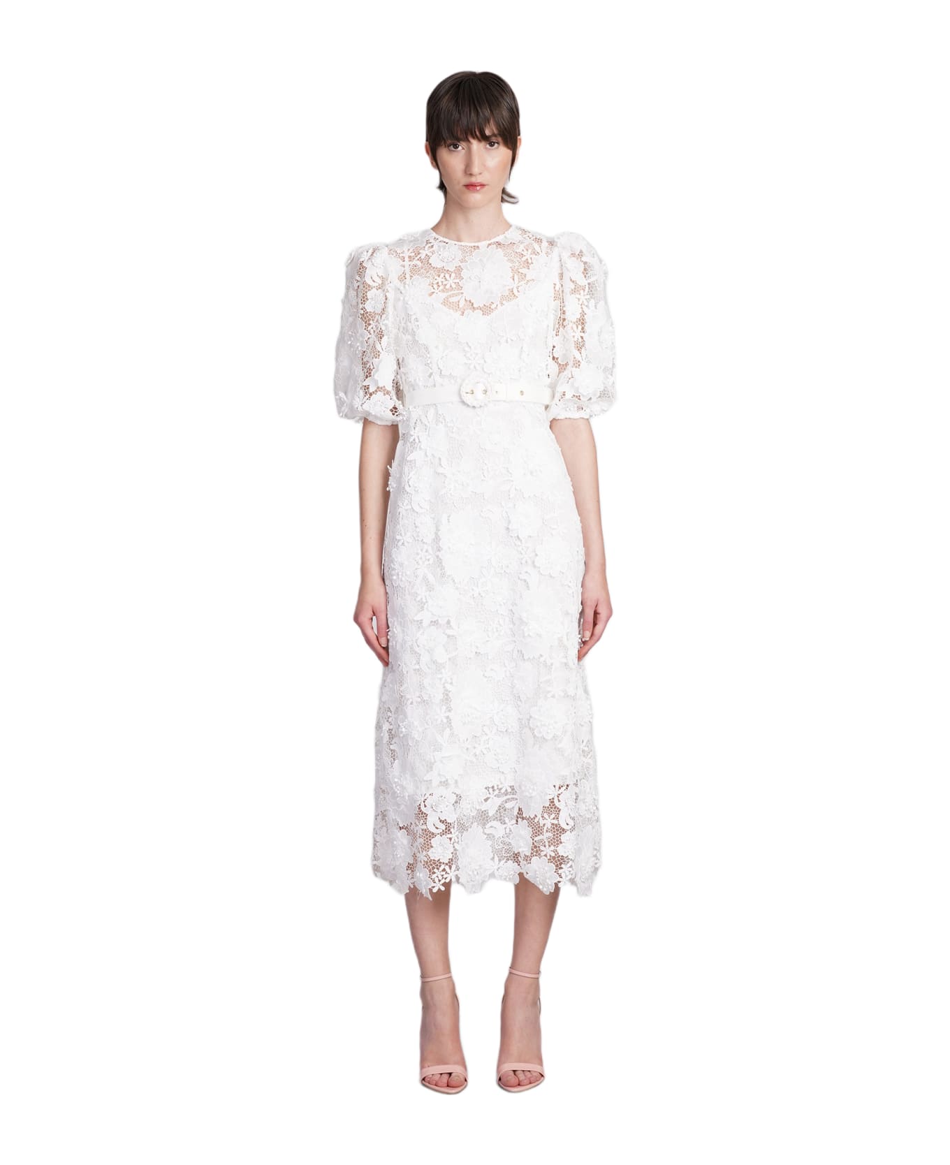 Zimmermann Halliday Lace Flower Belted-waist Dress - IVORY