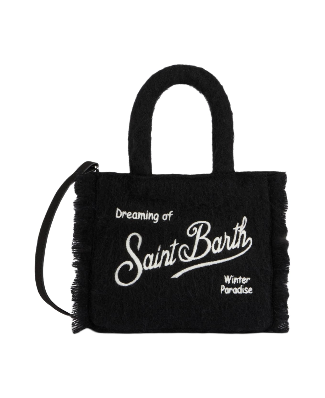 MC2 Saint Barth Wooly Mini Vanity Fringed Black Bag - BLACK