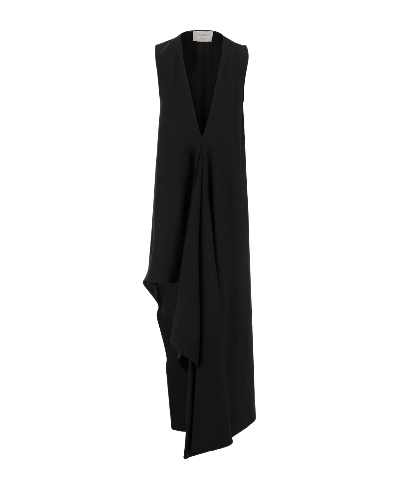 SportMax Long Asymmetrical Viscose Twill Dress - Black