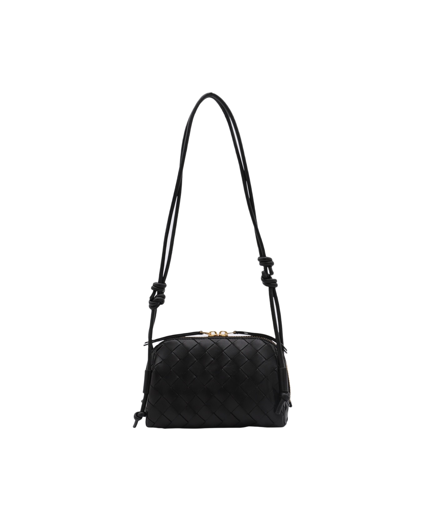 Bottega Veneta Black Leather Concert Pouch - BLACK-GOLD