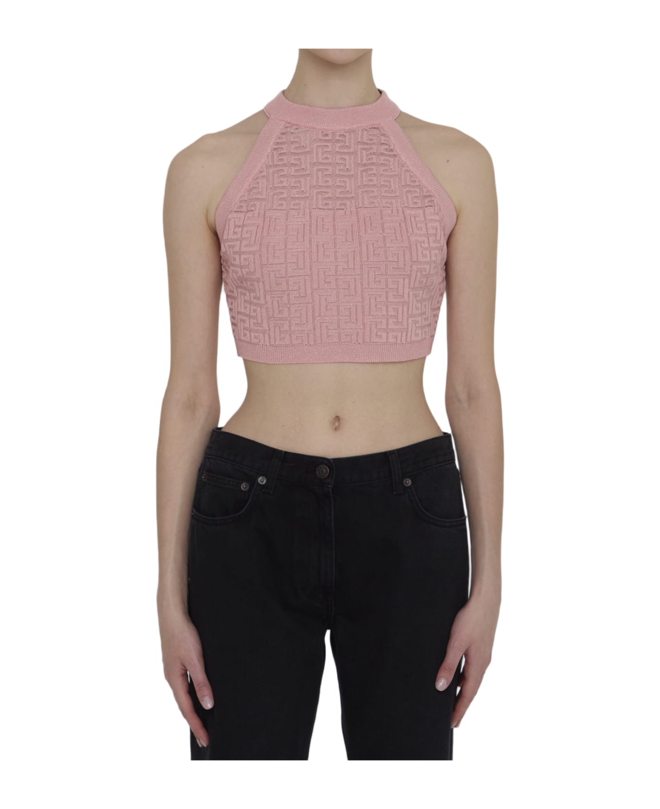 Balmain Pb Labyrinth Knit Top - PINK