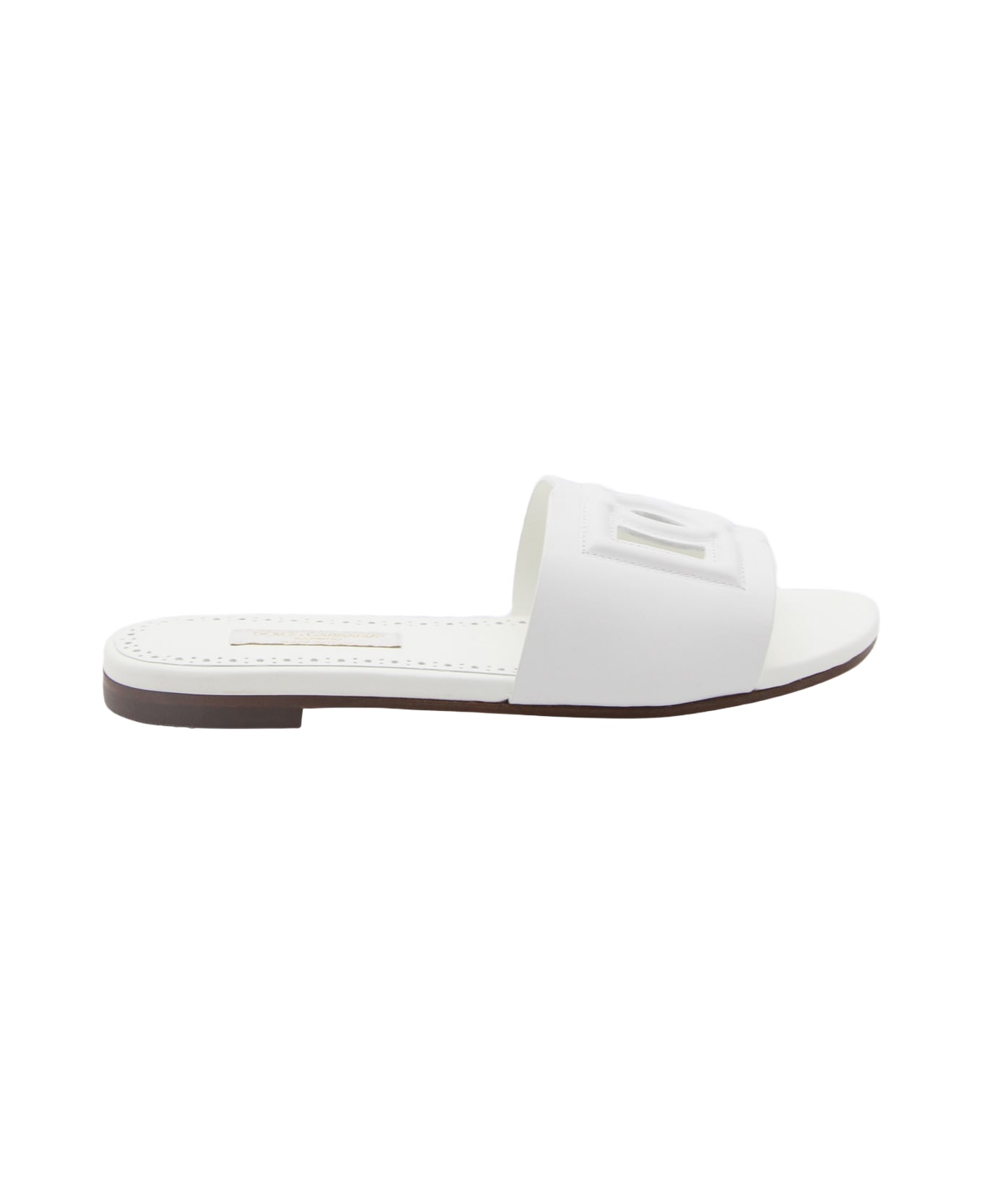 Dolce & Gabbana White Leather Dg Logo Flats - White