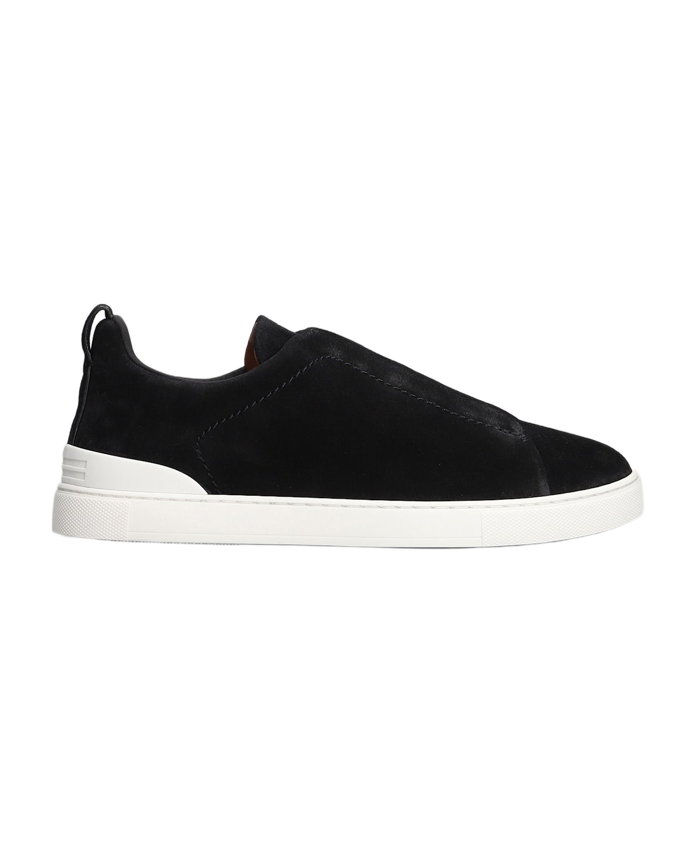 Zegna Triple Stitch Sneakers In Black Suede - black