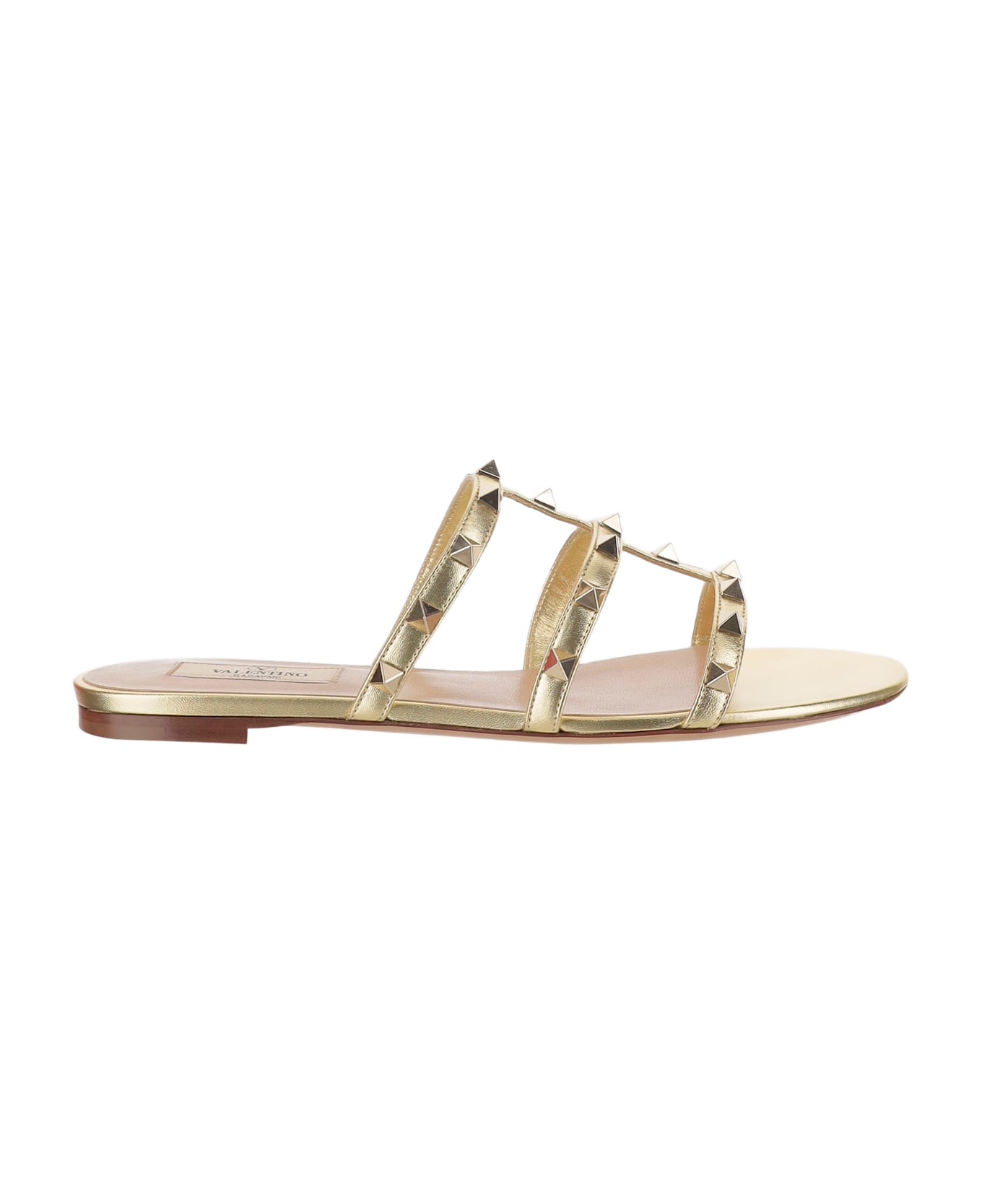 Valentino Garavani Leather Rockstud Slide Sandals - Golden