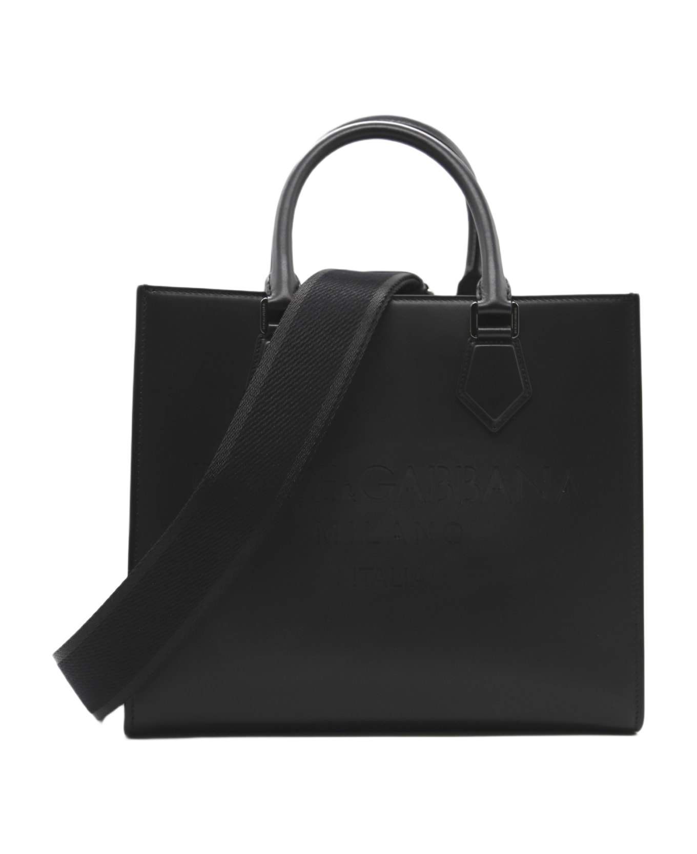 Dolce & Gabbana Edge Leather Bag With Tone-on-tone Logo Engraving - Black トートバッグ