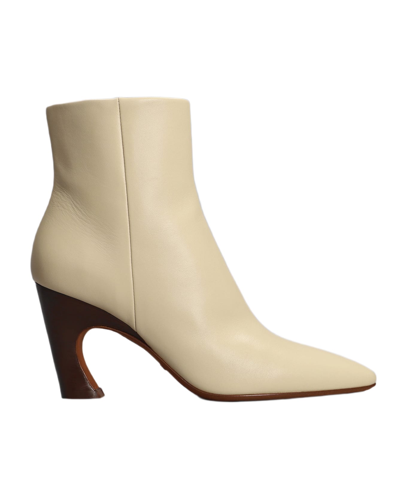 Chloé Oli High Heels Ankle Boots In Beige Leather - beige