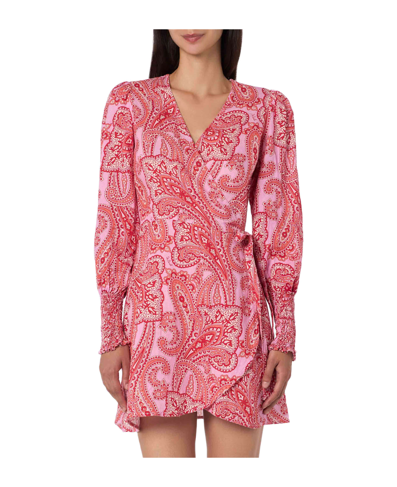 MC2 Saint Barth Linen Short Wrap Dress Brilly With Paisley Print - PINK