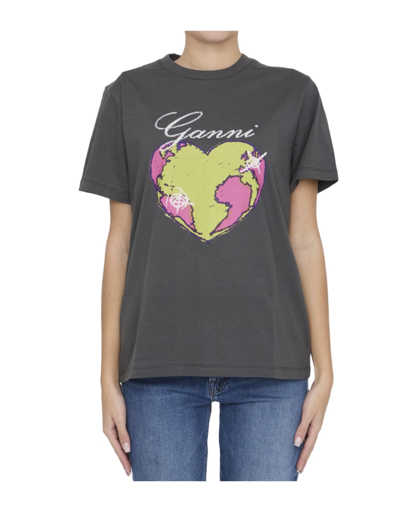 Ganni Heart T-shirt - GREY Tシャツ