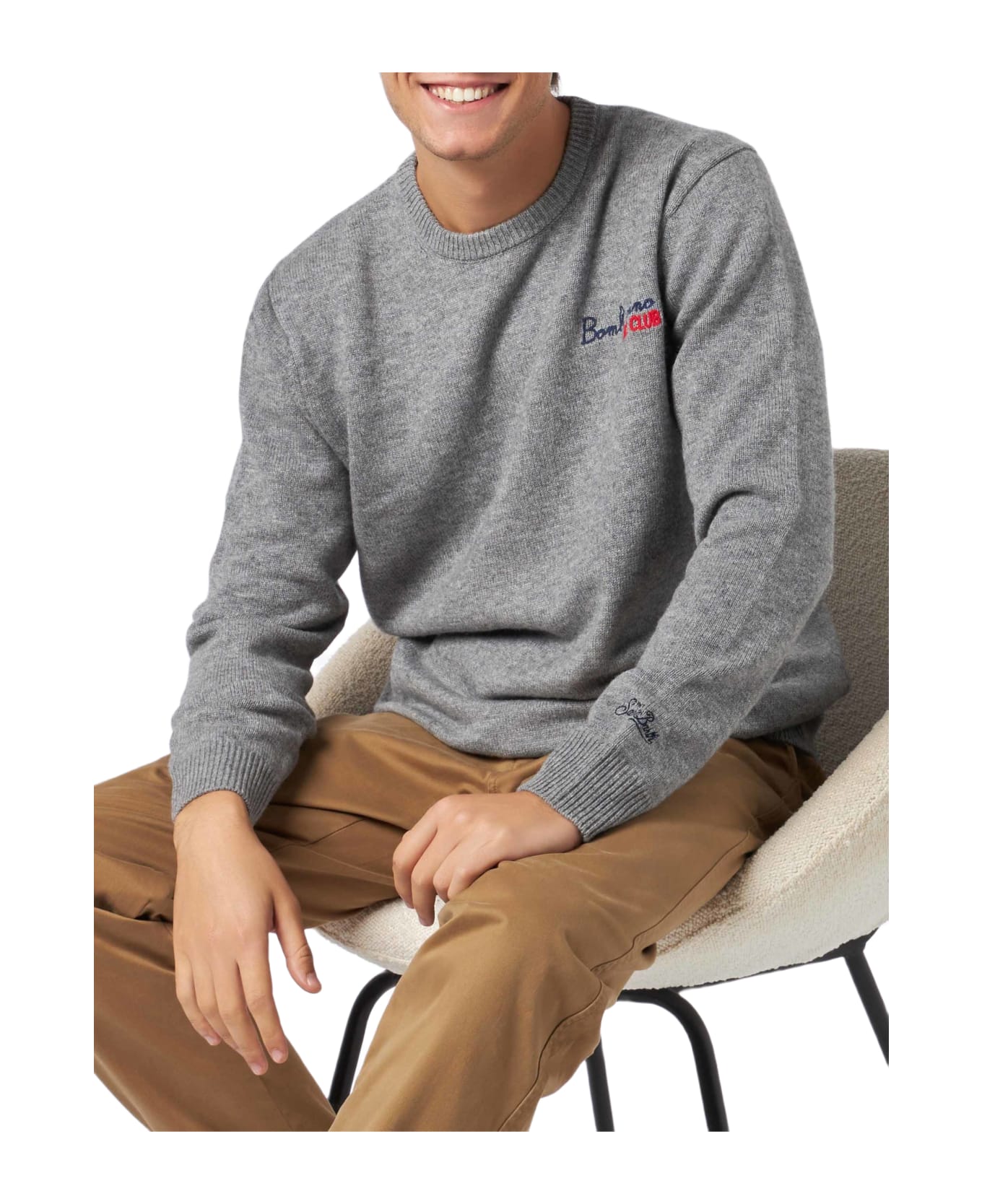 MC2 Saint Barth Man Crewneck Sweater With Bombardino Ski Club Embroidery - GREY