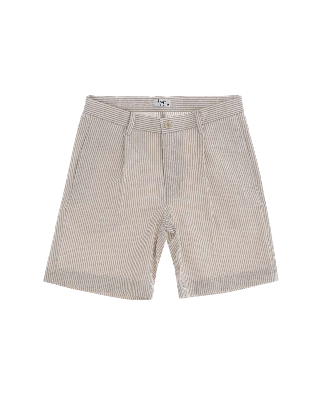 Il Gufo Cotton Short Pants With Striped Pattern - Beige ボトムス
