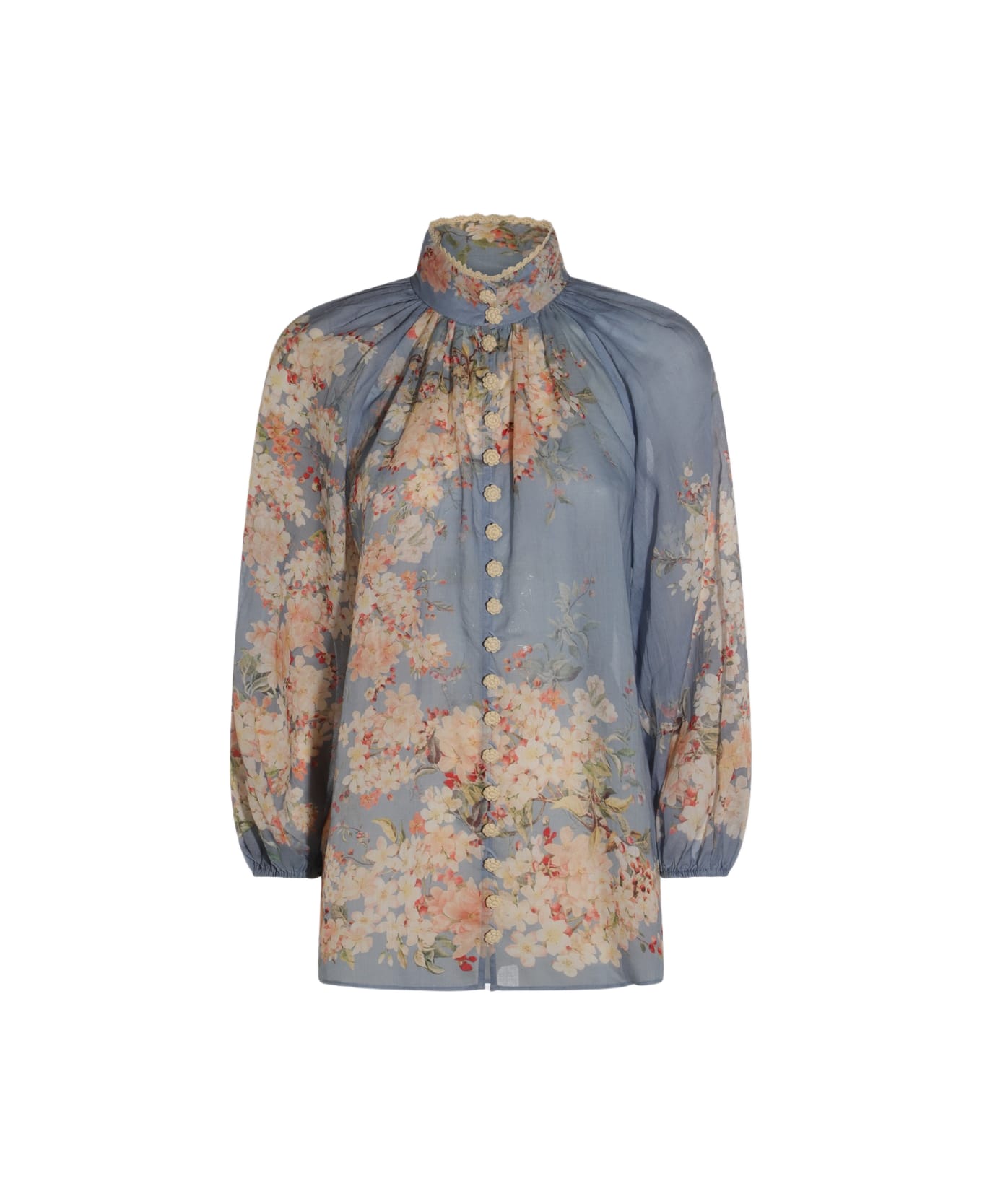 Zimmermann Light Blue Top - TEAL BLUE BOTANICAL FLORAL