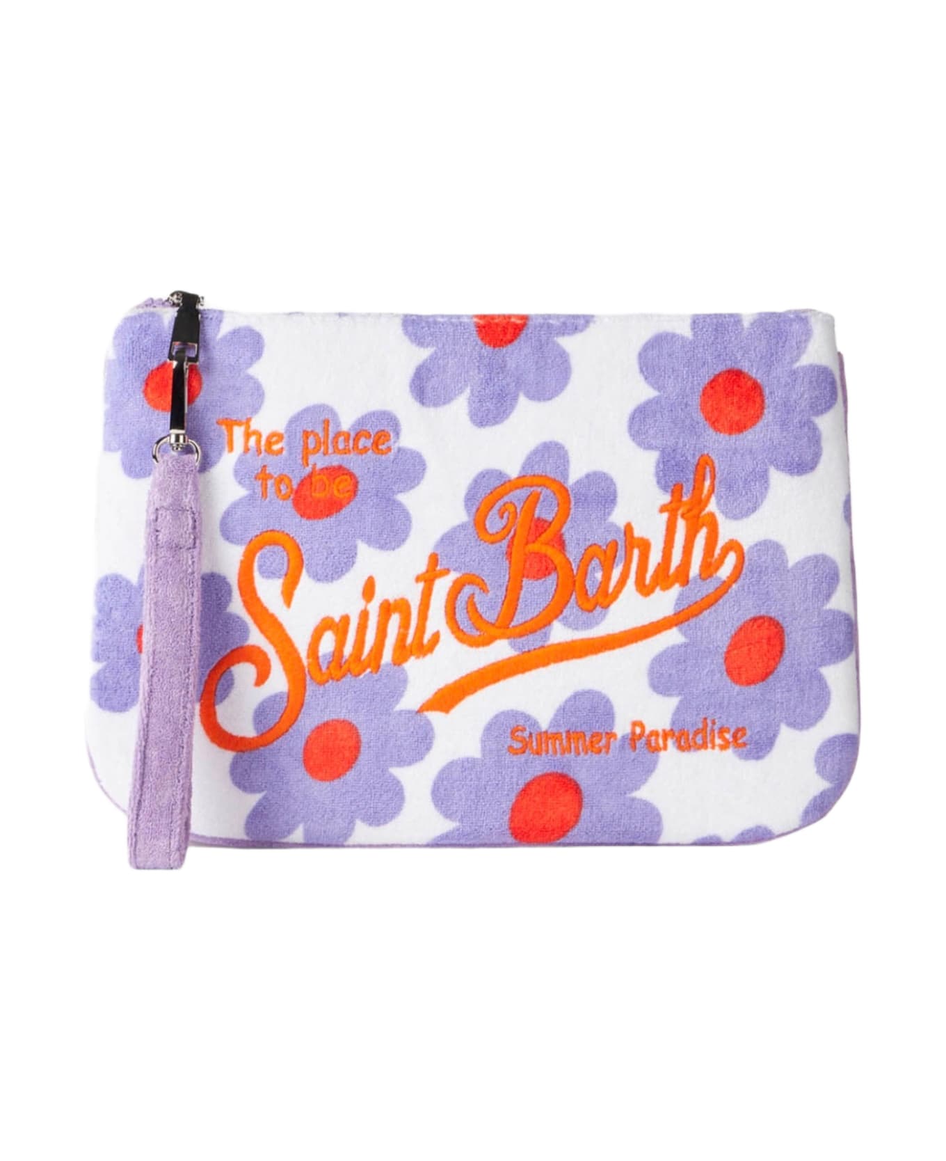 MC2 Saint Barth Parisienne Terry Pouch Bag With Violet And Orange Daisy Print - PINK