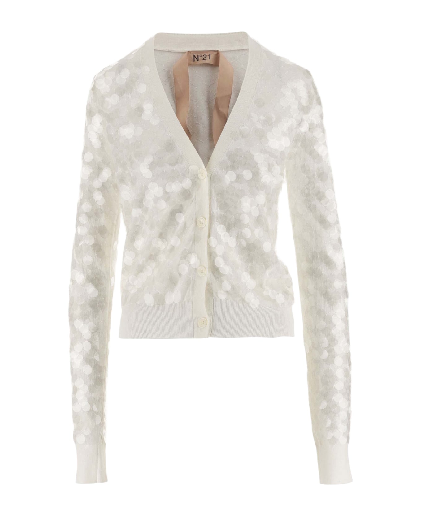 N.21 Sequined Cotton Cardigan - White