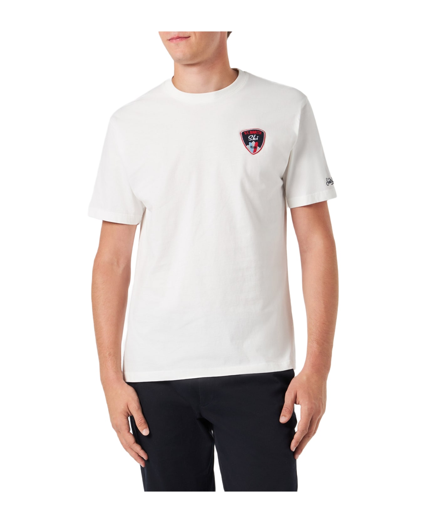 MC2 Saint Barth Man Heavy Cotton T-shirt With St. Barth Ski Patch - WHITE