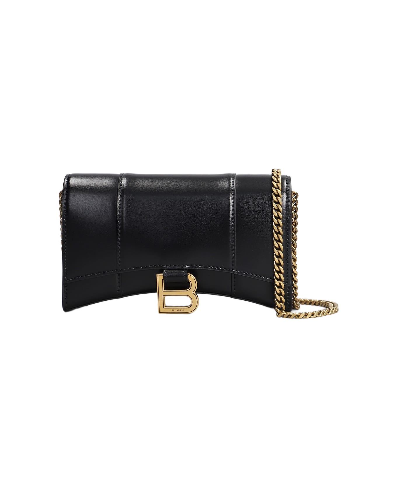 Balenciaga Hour Wallet Shoulder Bag In Black Leather - black